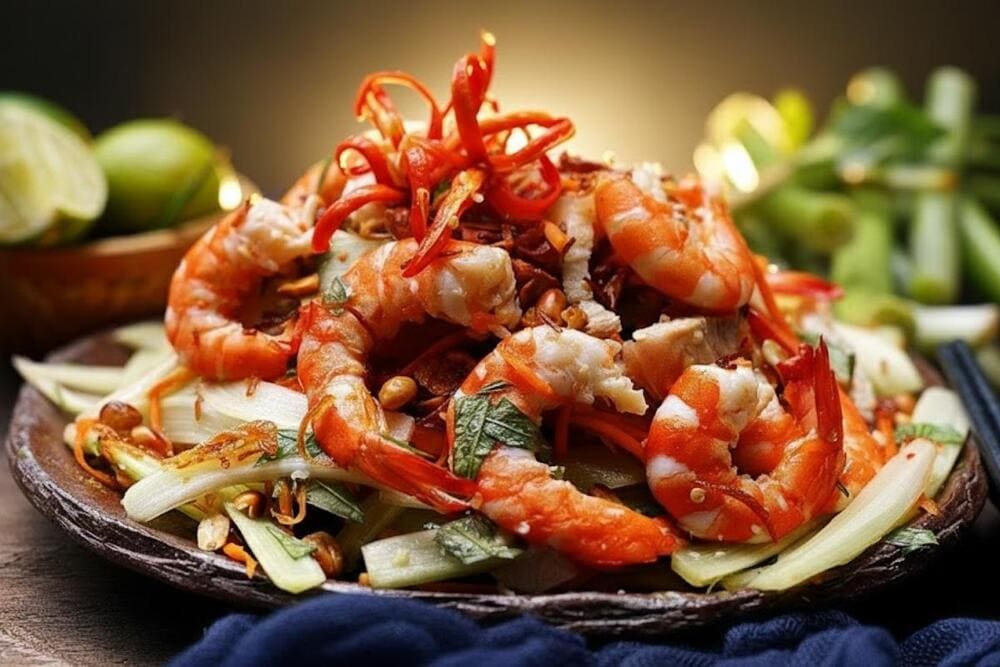 Ngó lục bình trộn tôm thịt.